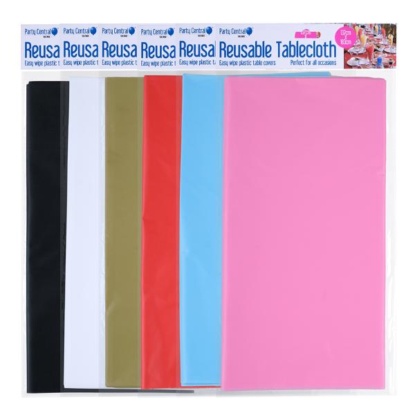TABLECLOTH REUSEABLE 137X183CM ASST CLRS