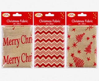 XMAS BURLAP SQUARE 480X480MM ASST