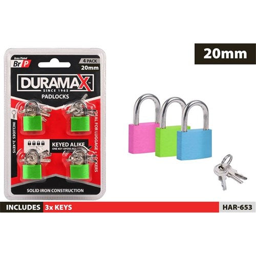 PADLOCK KEYED ALIKE BRASS 4PC 20MM