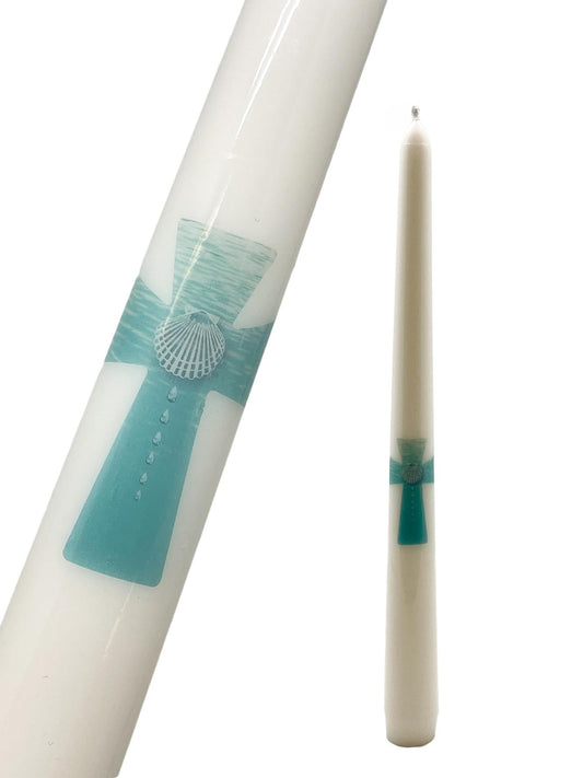 CANDLE TAPERED BAPTISM W/SYMBOL