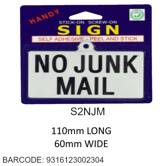 SIGNS SMALL NO JUNK MAIL