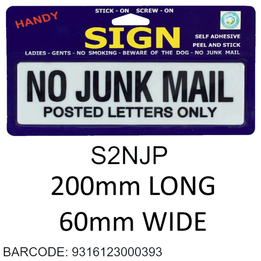 SIGNS MEDIUM NO JUNK MAIL