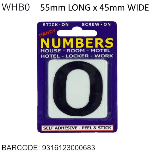 NUMBERS ADHESIVE BLACK ON WHITE 0