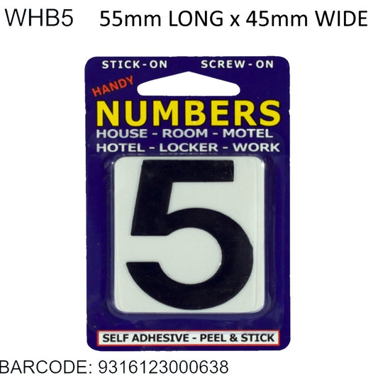 NUMBERS ADHESIVE BLACK ON WHITE 5