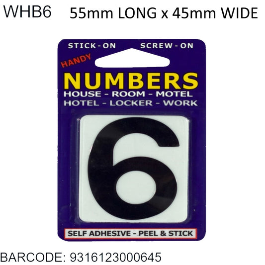 NUMBERS ADHESIVE BLACK ON WHITE 6