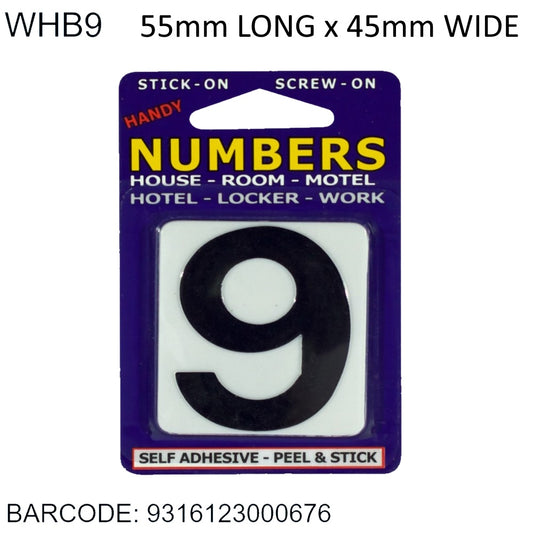 NUMBERS ADHESIVE BLACK ON WHITE 9