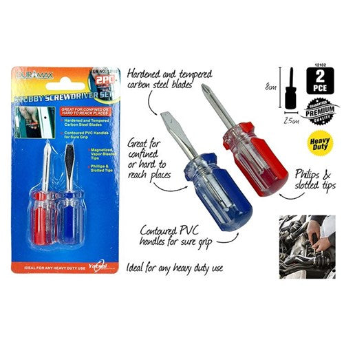 SCREWDRIVERS MINI STUBBY 2PC