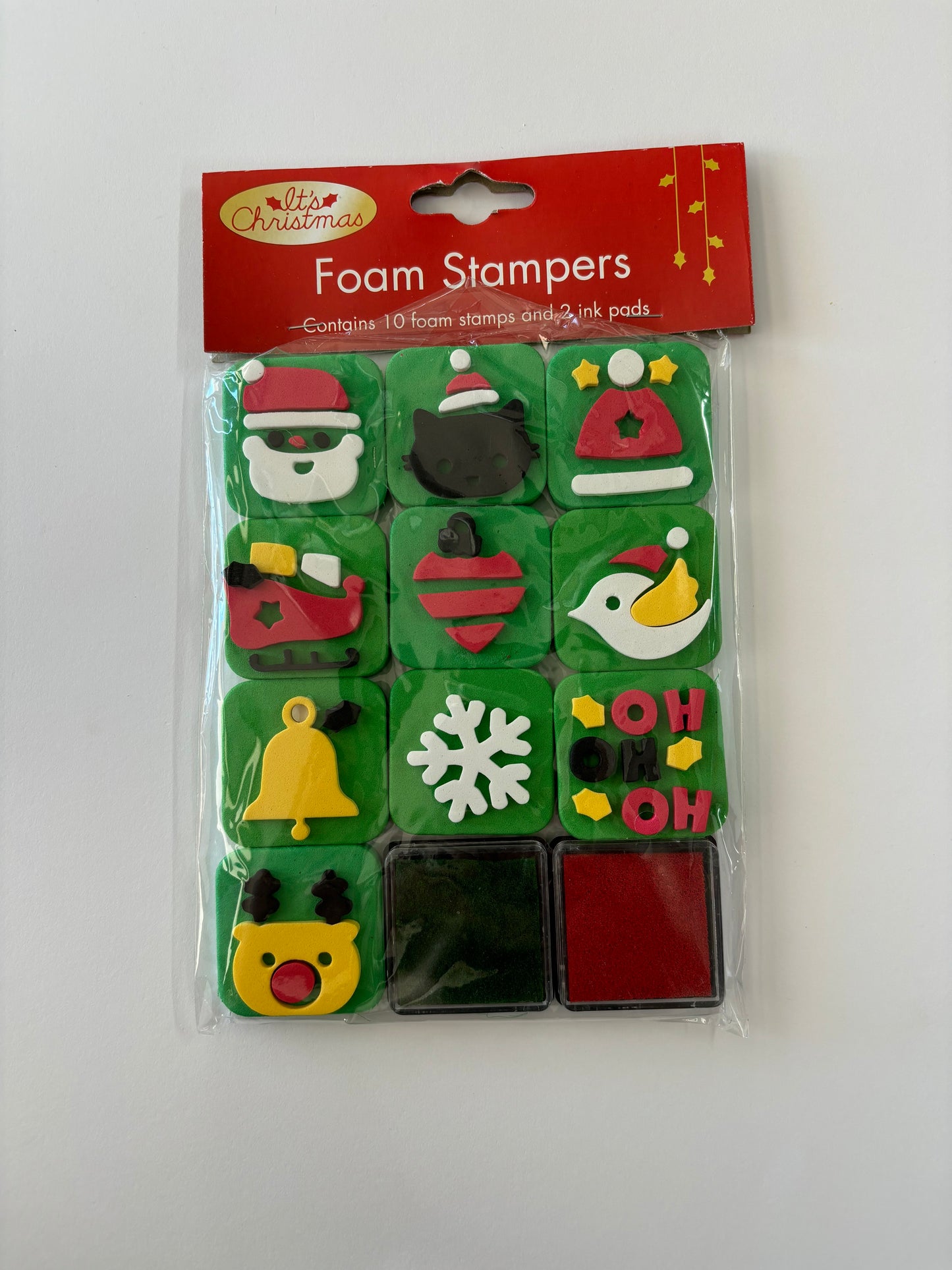 XMAS FOAM STAMPERS 10PK W/2 INK PADS