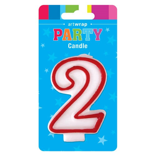 CANDLE SINGLE RED OUTLINE NUMBER 2