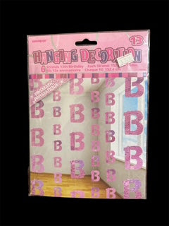 13TH HANGING DECORATIONS 6PC PINK