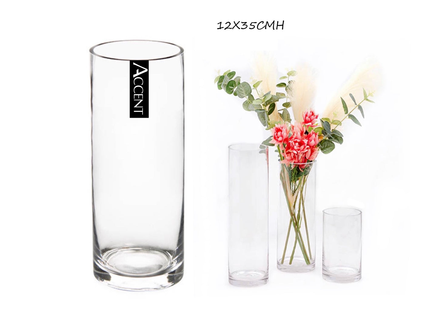 VASE GLASS CYLINDER 12X35CM