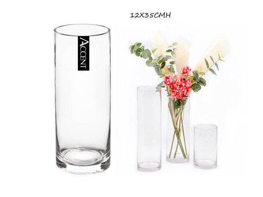 VASE GLASS CYLINDER 12X35CM