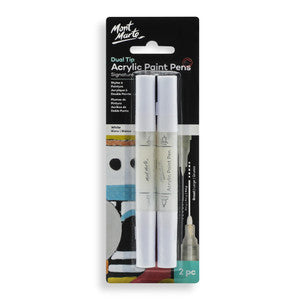 ACRYLIC PAINT PENS DUAL TIP WHITE 2PC