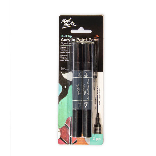 ACRYLIC PAINT PENS DUAL TIP BLACK 2PC