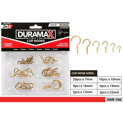 CUP HOOKS GOLD 45PC ASST