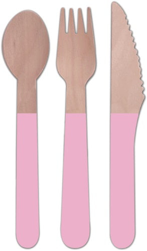 CUTLERY WOODEN MIXED 12PK PINK