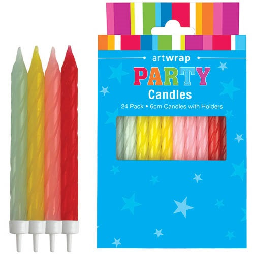 CANDLE 24PK 6CM SPIRAL PASTEL