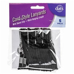 LANYARD CORD STYLE 95CM BLACK 5PK