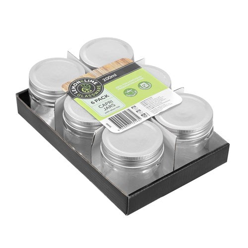 GLASS JARS CAPRI 200ML 6PK SILVER LI