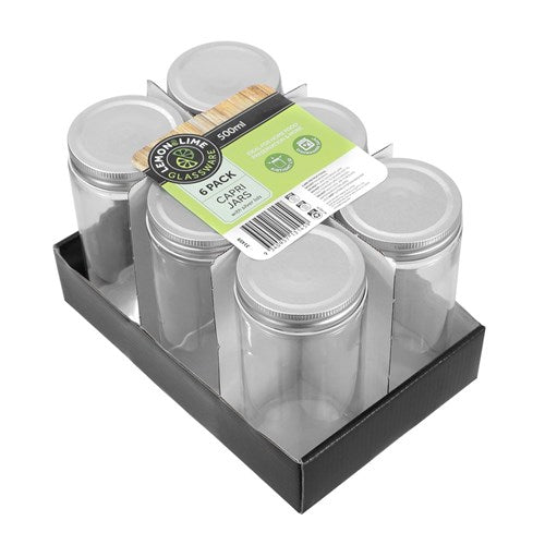 GLASS JARS CAPRI 500ML 6PK SILVER LI