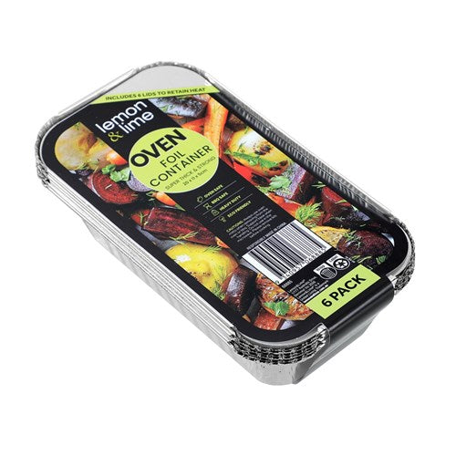 FOIL TRAYS W/LID 6PK 20X11X5CM