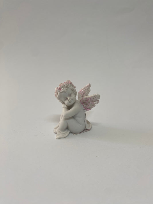 CHERUB SITTING W/PINK GLITTER 5CM ASST