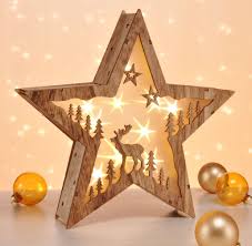 XMAS STAR WOODEN W/LIGHTS 35CM