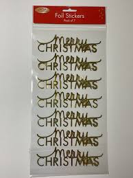 XMAS FOIL STICKERS 7PK GOLD MERRY XMAS