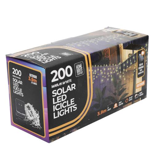 SOLAR ICICLE LIGHTS 200PC WARM