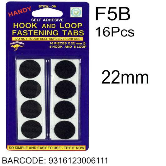 HOOK & LOOP DOTS 22MM PK16 BLACK