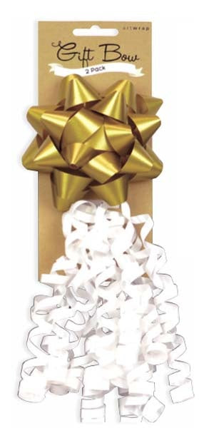 BOWS 2PK STAR CURLY WHITE/GOLD