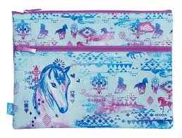 PENCIL CASE A4 TWIN ZIP AZTEC HORSE
