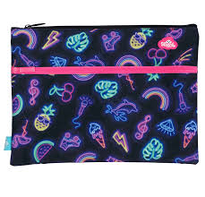 PENCIL CASE A4 TWIN ZIP NEON LIGHT