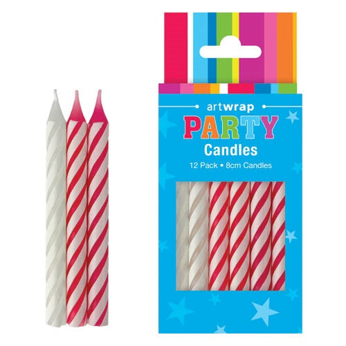 CANDLE 12PK 8CM SPIRALS PINK
