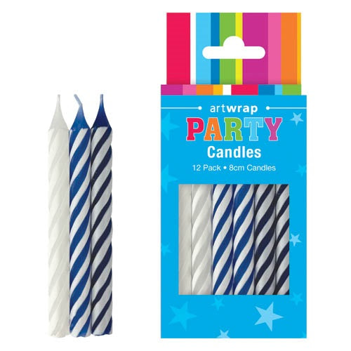 CANDLE 12PK 8CM SPIRALS BLUES