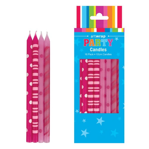 CANDLE 16PK 12CM PRINTED PINKS