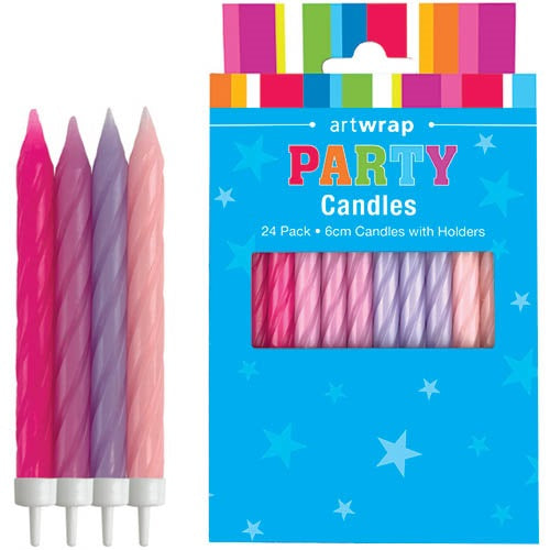 CANDLE 24PK 6CM SPIRAL PAST PINK