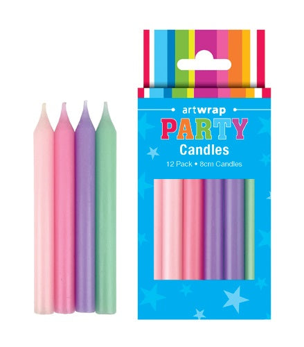 CANDLE 12PK 8CM PASTELS