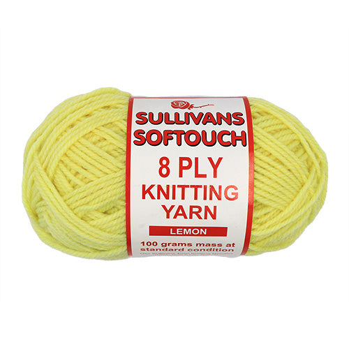 KNITTING YARN SOFTOUCH 8PLY 100G LEMON