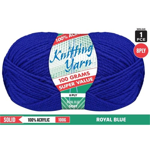 KNITTING YARN 8PLY 100G ROYAL BLUE