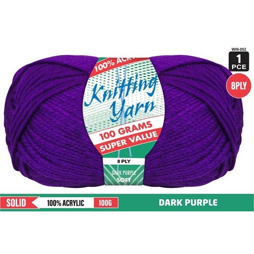KNITTING YARN 8PLY 100G DARK PURPLE