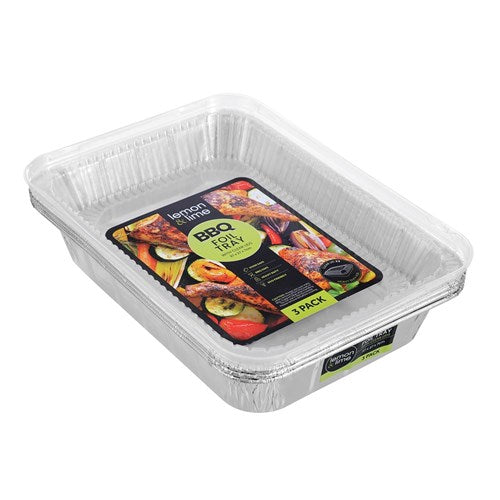 FOIL TRAY W/PLASTIC LID 3PK 37X27X7CM