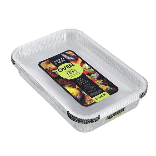 FOIL TRAY W/PLASTIC LID 6PK 31X21X4CM