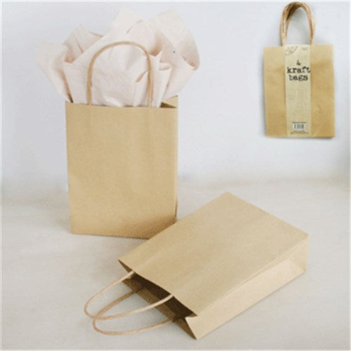 KRAFT BAG BROWN MED 4PK 15X6X20CM