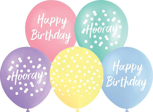 BALLOON PRINTED 10PK 30CM HB PASTELS