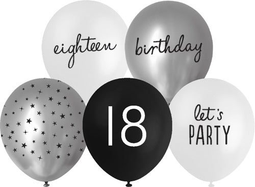 BALLOON PRINTED 10PK 30CM 18TH ASST