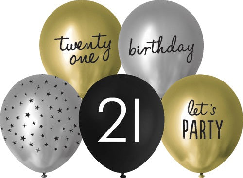 BALLOON PRINTED 10PK 30CM 21ST ASST