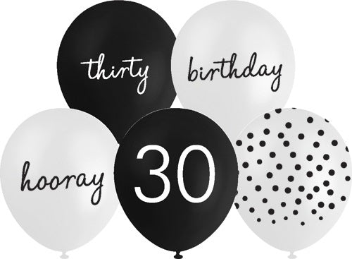 BALLOON PRINTED 10PK 30CM 30TH ASST