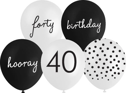 BALLOON PRINTED 10PK 30CM 40TH ASST