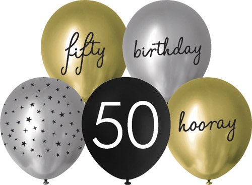 BALLOON PRINTED 10PK 30CM 50TH ASST